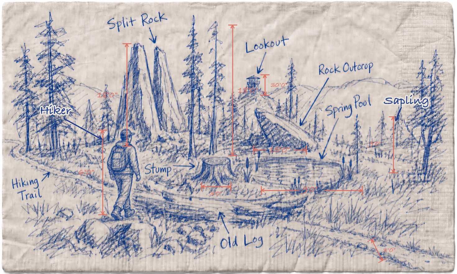 Napkin sketch with the five required scene features
